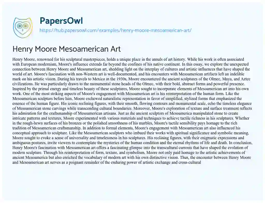 Essay on Henry Moore Mesoamerican Art