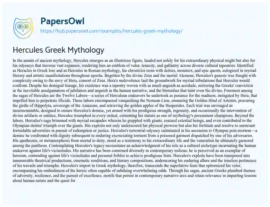 Essay on Hercules Greek Mythology