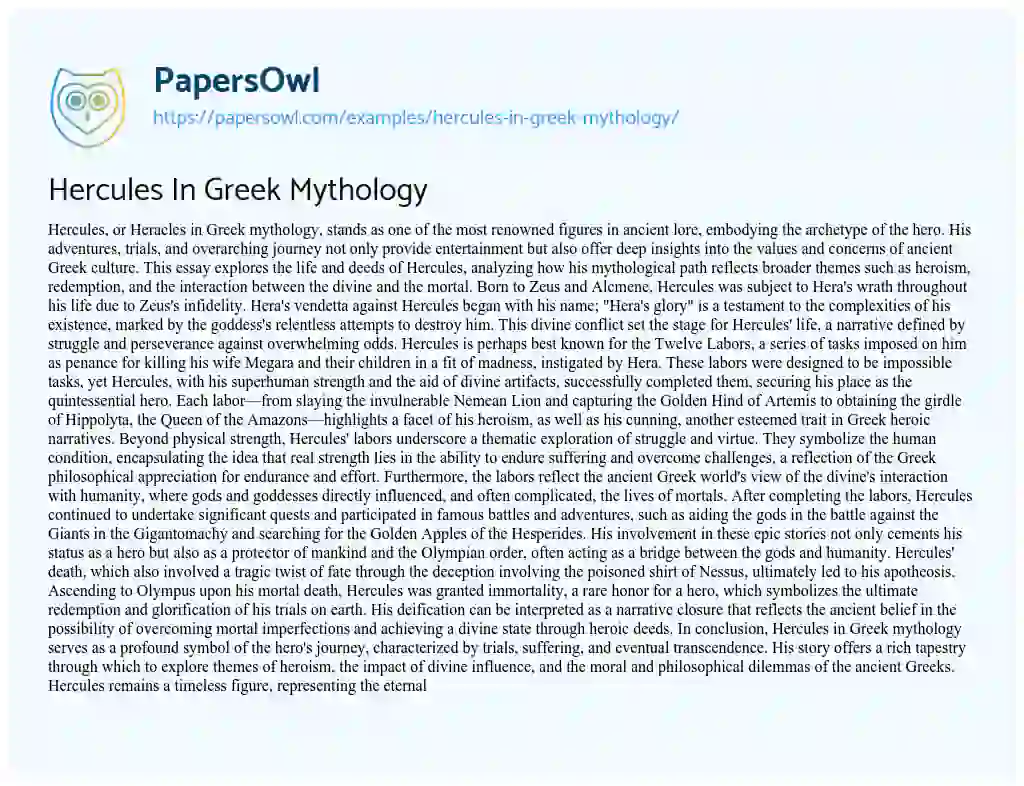 Essay on Hercules In Greek Mythology