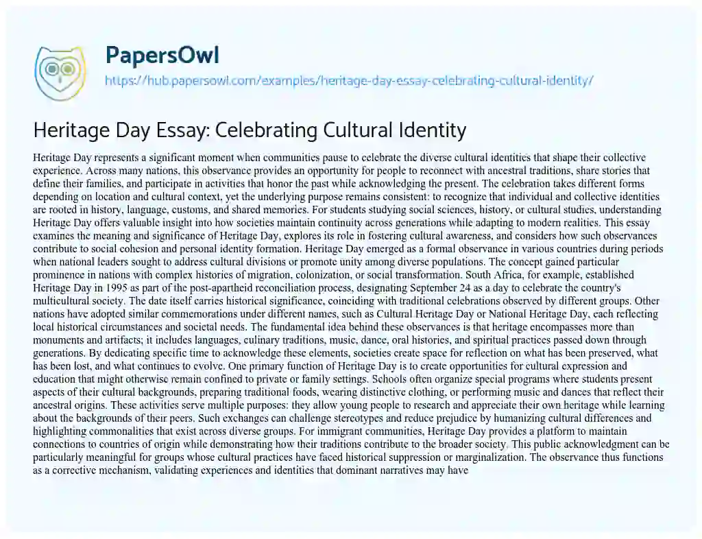 Essay on Heritage Day Essay: Celebrating Cultural Identity