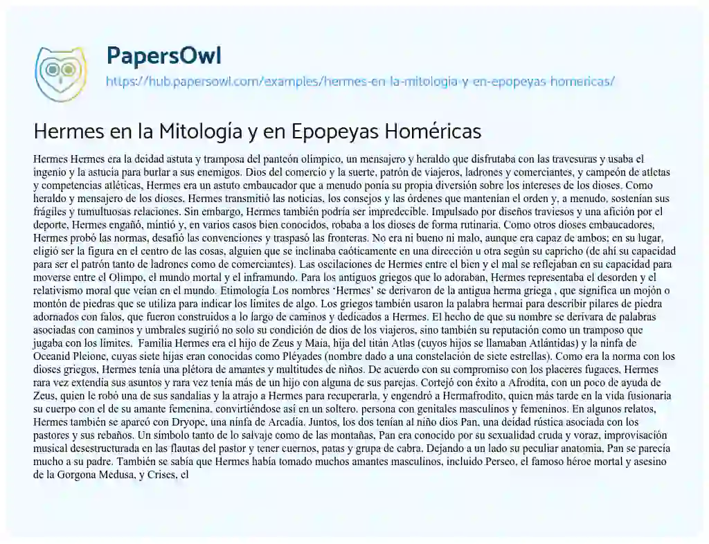 Essay on Hermes en la Mitología y en Epopeyas Homéricas