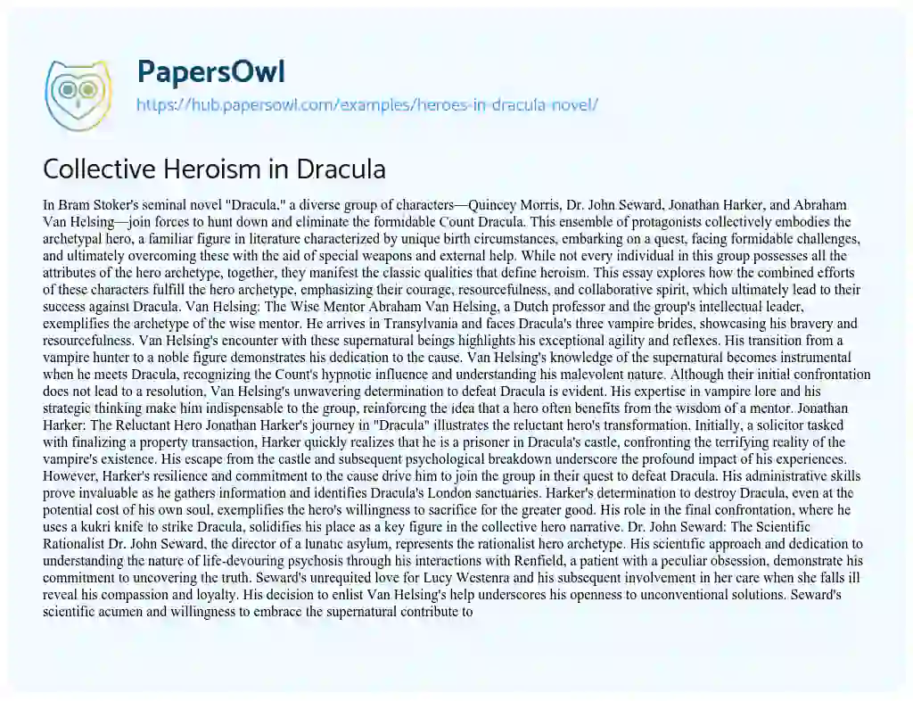 Essay on Collective Heroism in Dracula