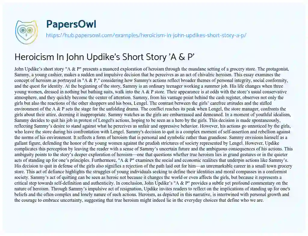 Essay on Heroicism In John Updike’s Short Story ‘A & P’