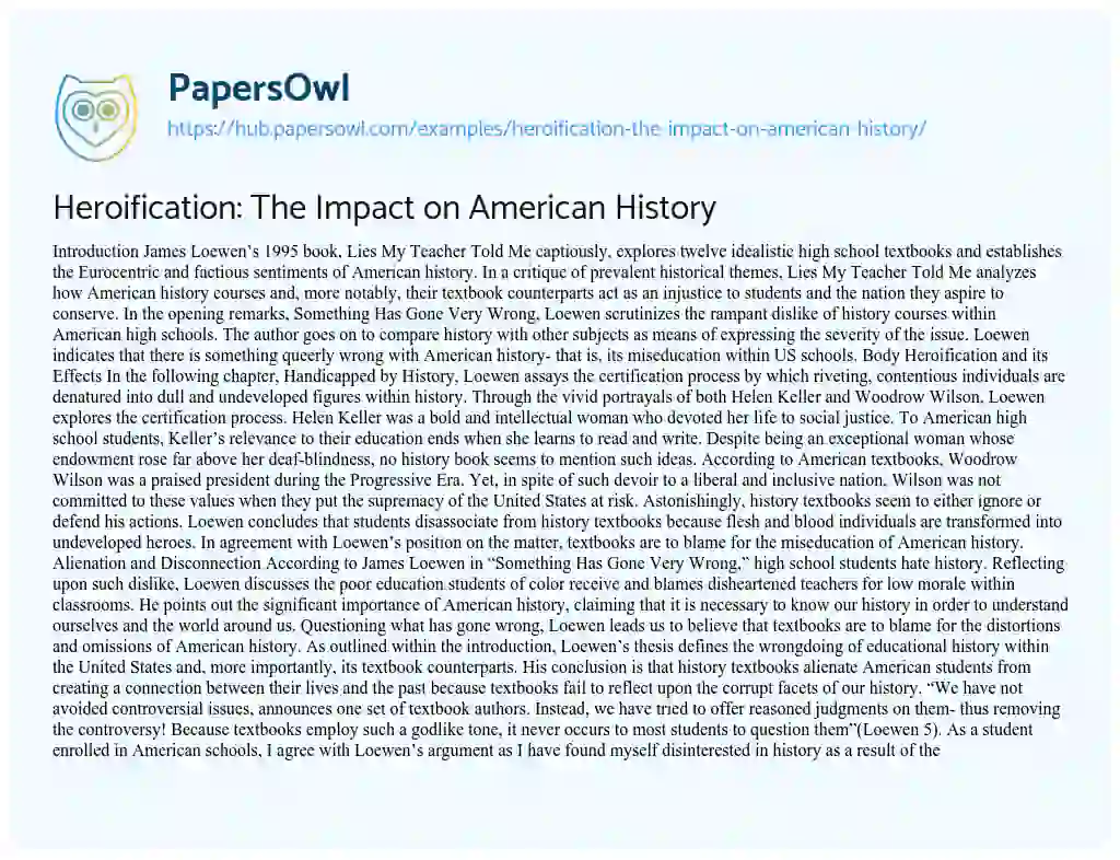 Essay on Heroification: The Impact on American History