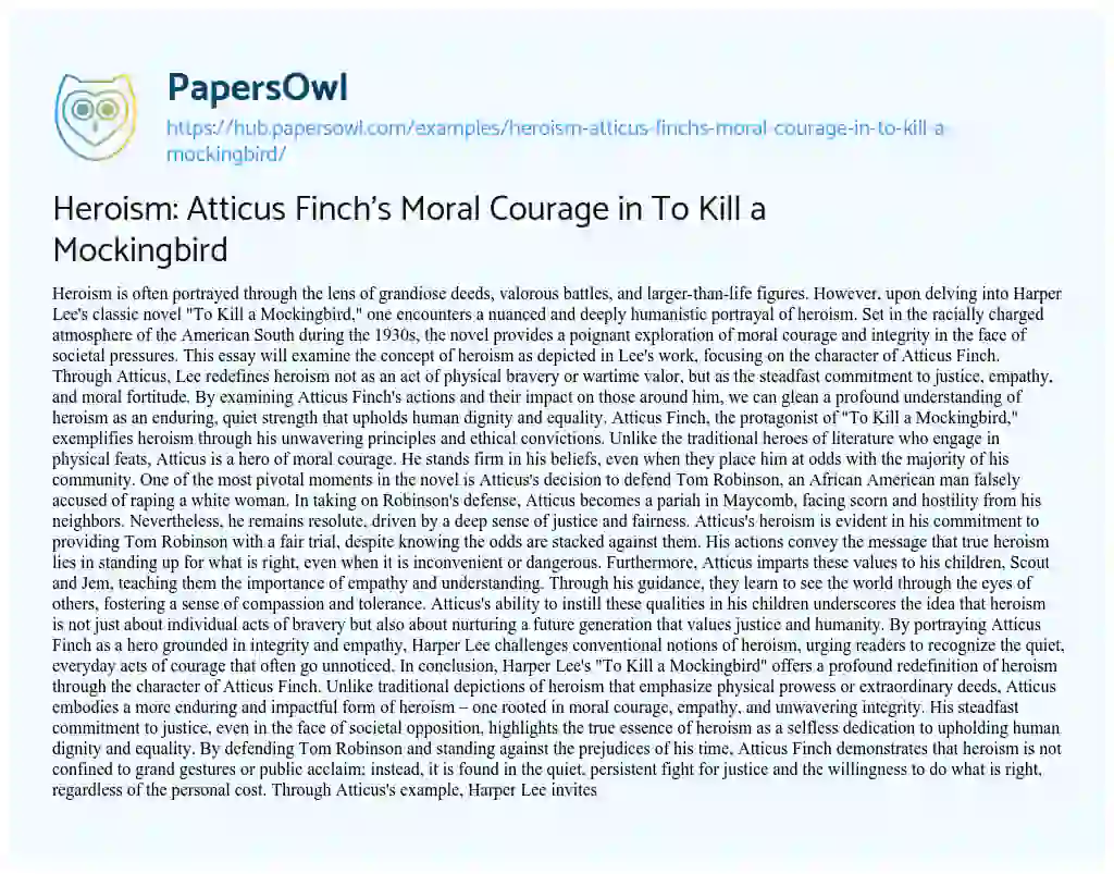 Essay on Heroism: Atticus Finch’s Moral Courage in To Kill a Mockingbird