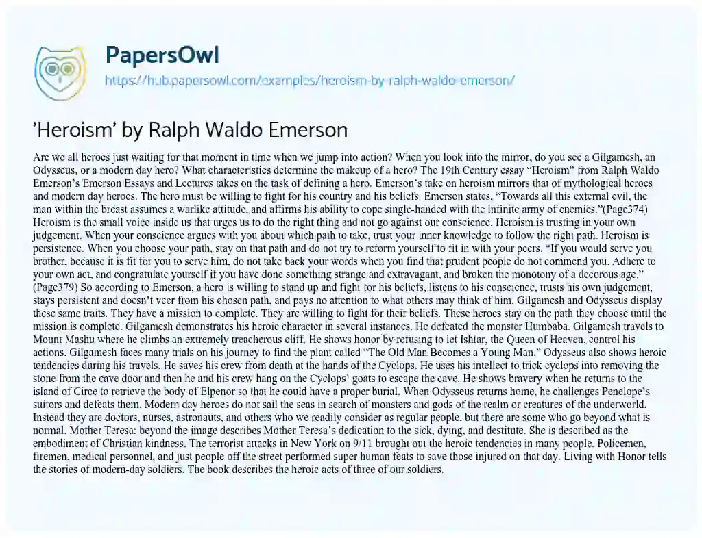 Essay on ‘Heroism’ by Ralph Waldo Emerson