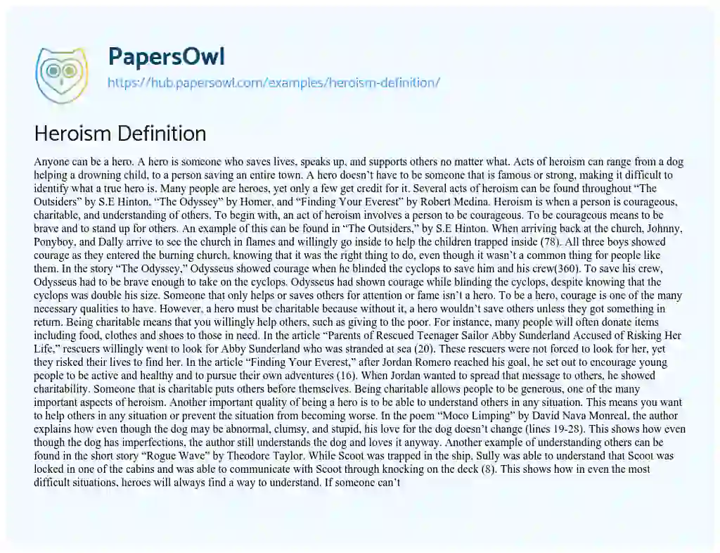 Essay on Heroism Definition