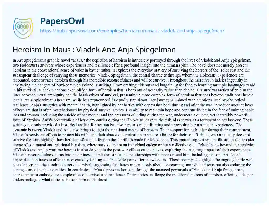 Essay on Heroism In Maus : Vladek And Anja Spiegelman