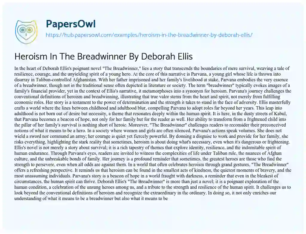 Essay on Heroism In The Breadwinner By Deborah Ellis
