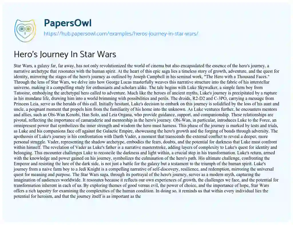 Essay on Hero’s Journey In Star Wars