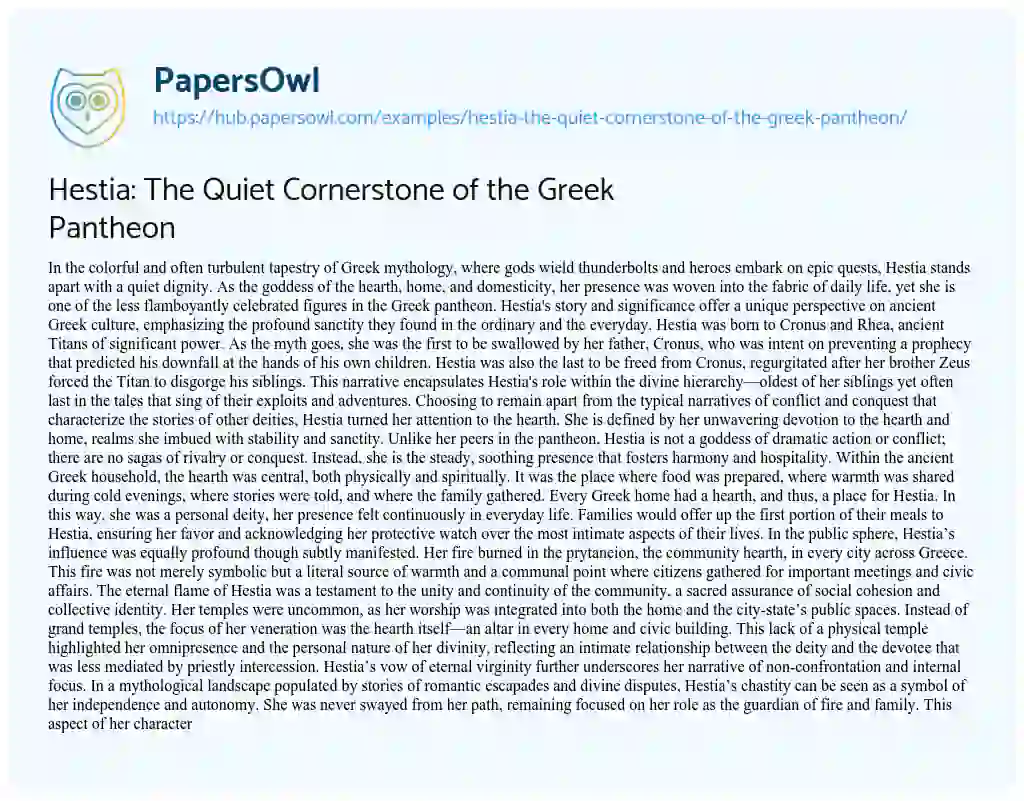 Essay on Hestia: The Quiet Cornerstone of the Greek Pantheon