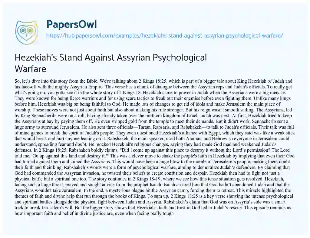 Essay on Hezekiah’s Stand Against Assyrian Psychological Warfare
