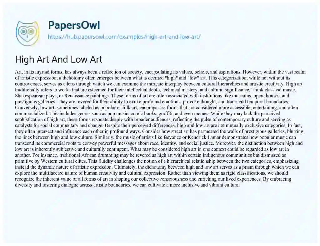 Essay on High Art And Low Art