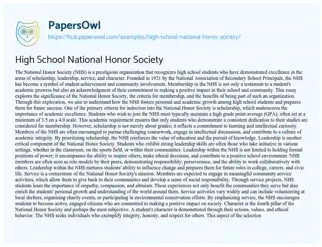Essay on High School National Honor Society