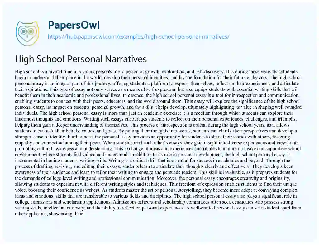 Essay on High School Personal Narratives