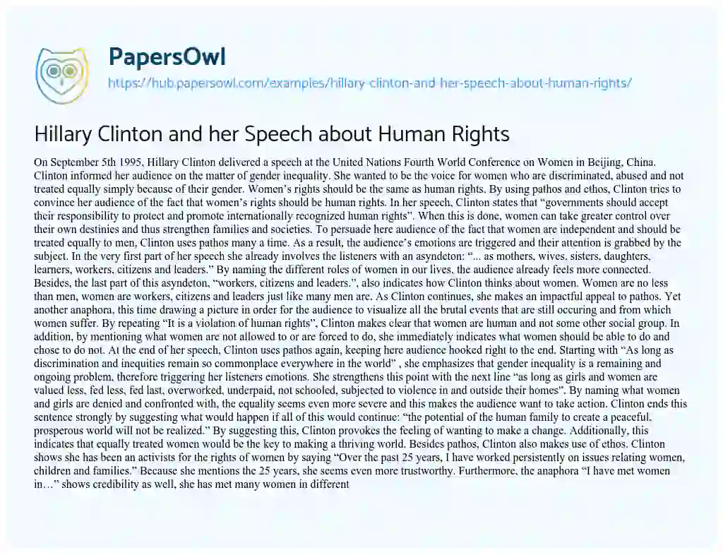 Essay on Hillary Clinton and her Speech about Human Rights