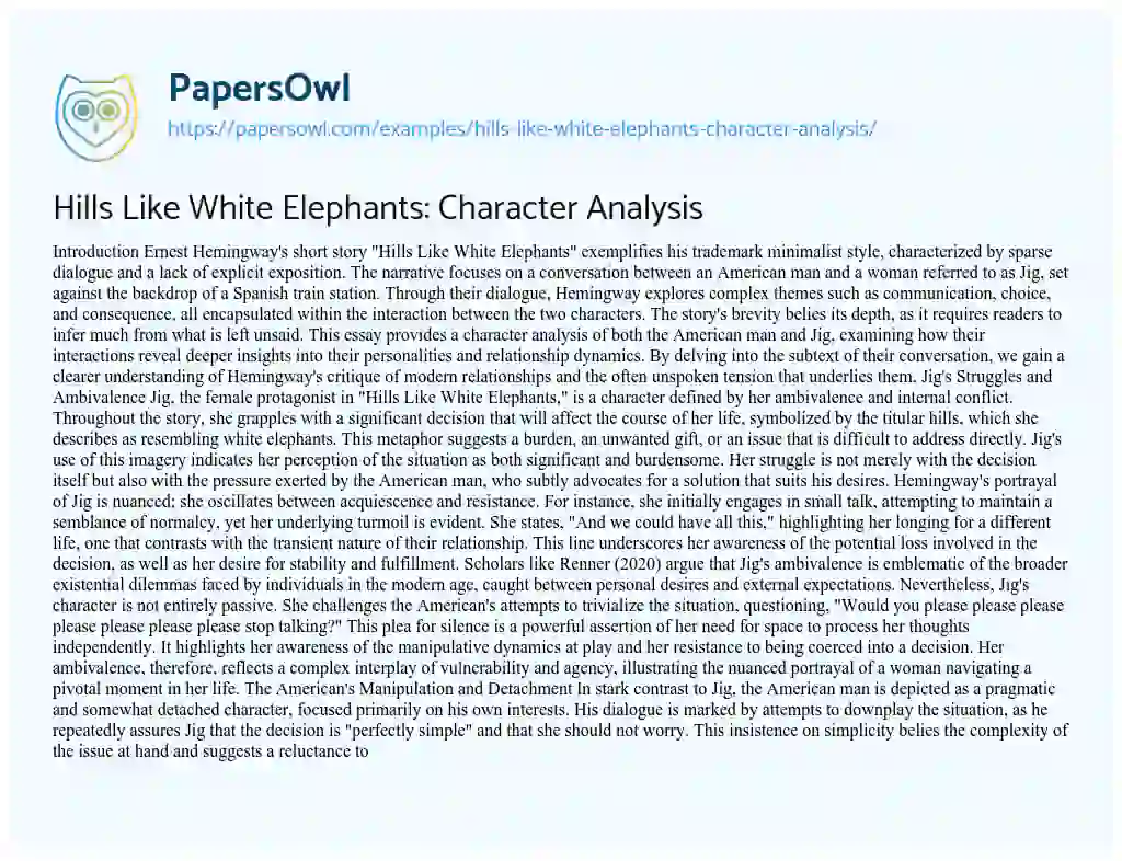 Essay on Hills Like White Elephants: Character Analysis