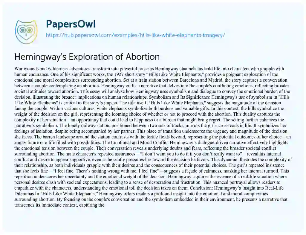 Essay on Hemingway’s Exploration of Abortion