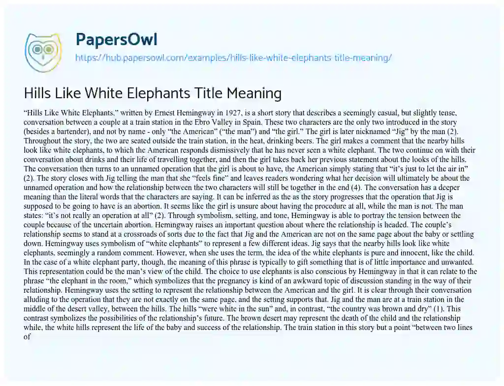 Essay on Hills Like White Elephants Title Meaning