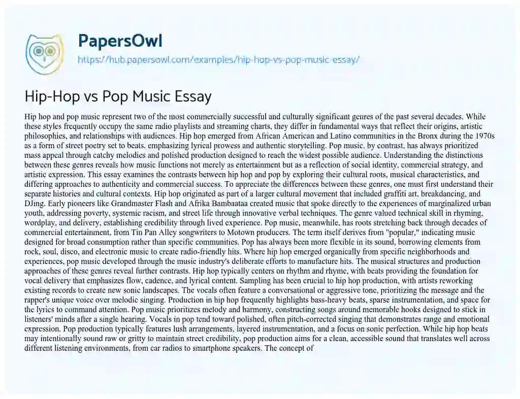 Essay on Hip-Hop vs Pop Music Essay