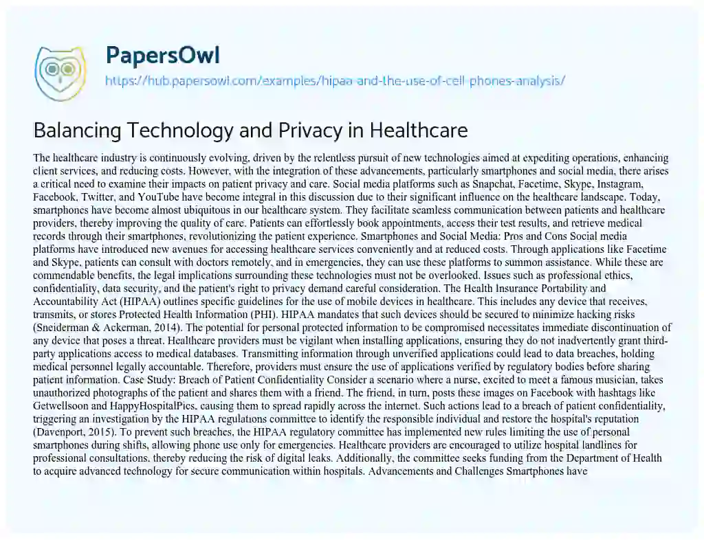 Essay on Balancing Technology and Privacy in Healthcare
