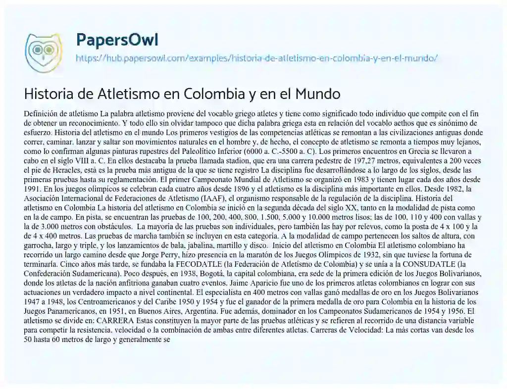 Essay on Historia de Atletismo en Colombia y en el Mundo