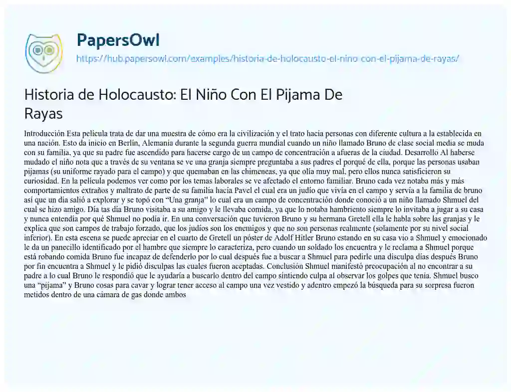 Essay on Historia de Holocausto: El Niño Con El Pijama De Rayas