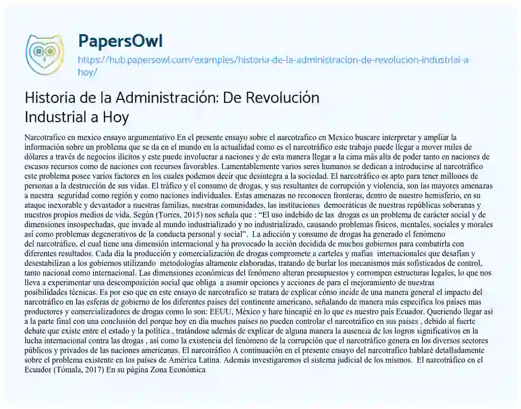 Essay on Historia de la Administración: De Revolución Industrial a Hoy