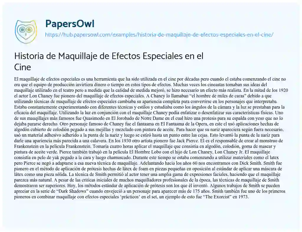 Essay on Historia de Maquillaje de Efectos Especiales en el Cine