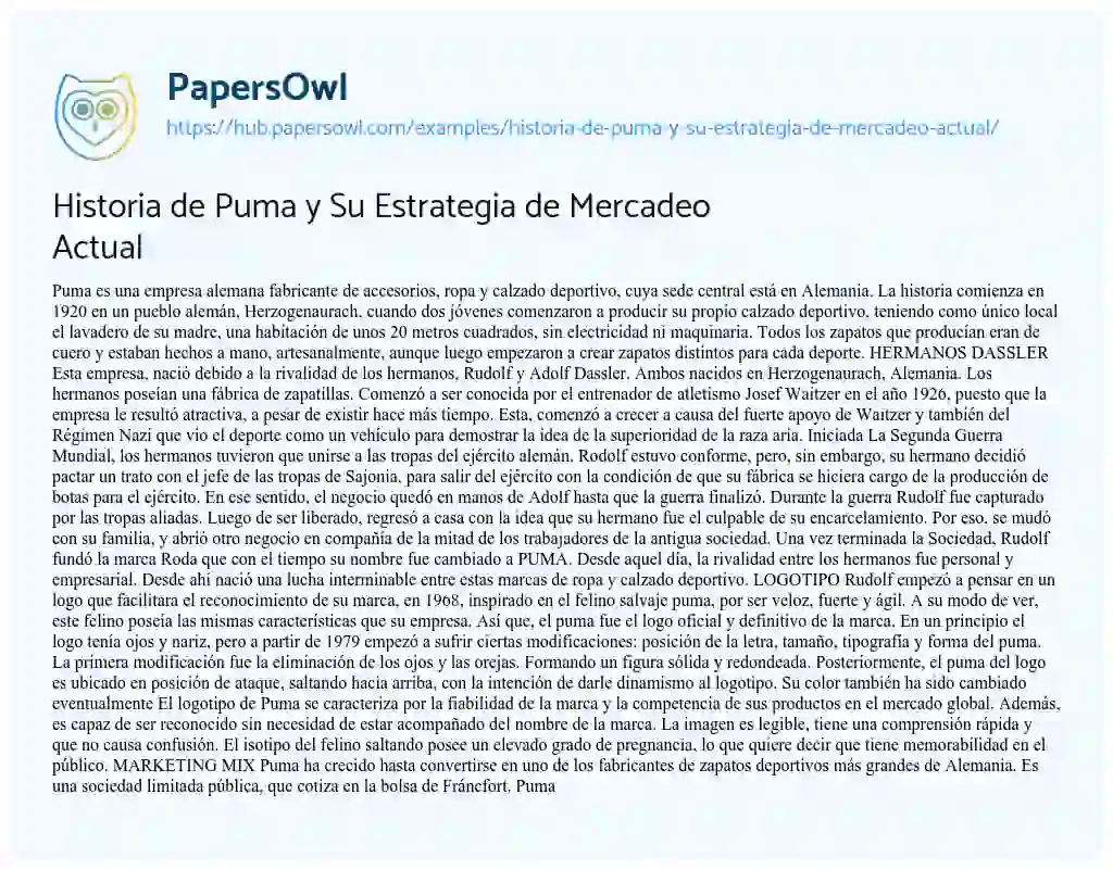 Essay on Historia de Puma y Su Estrategia de Mercadeo Actual