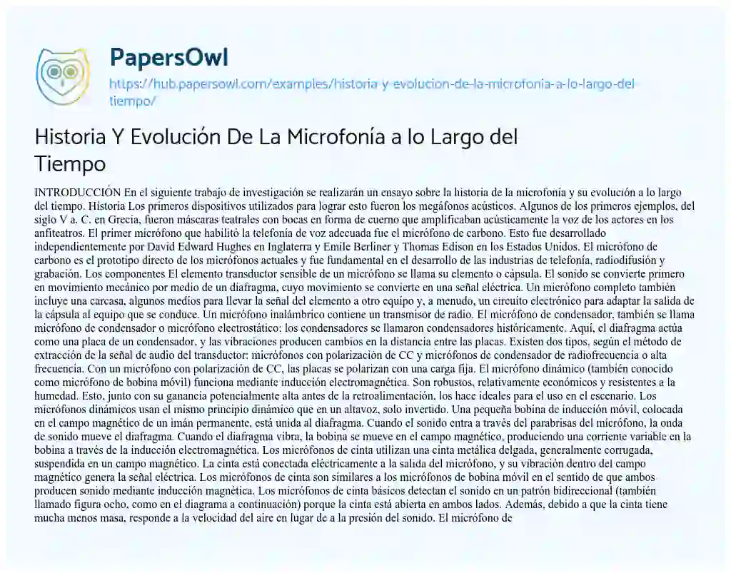 Essay on Historia Y Evolución De La Microfonía a lo Largo del Tiempo