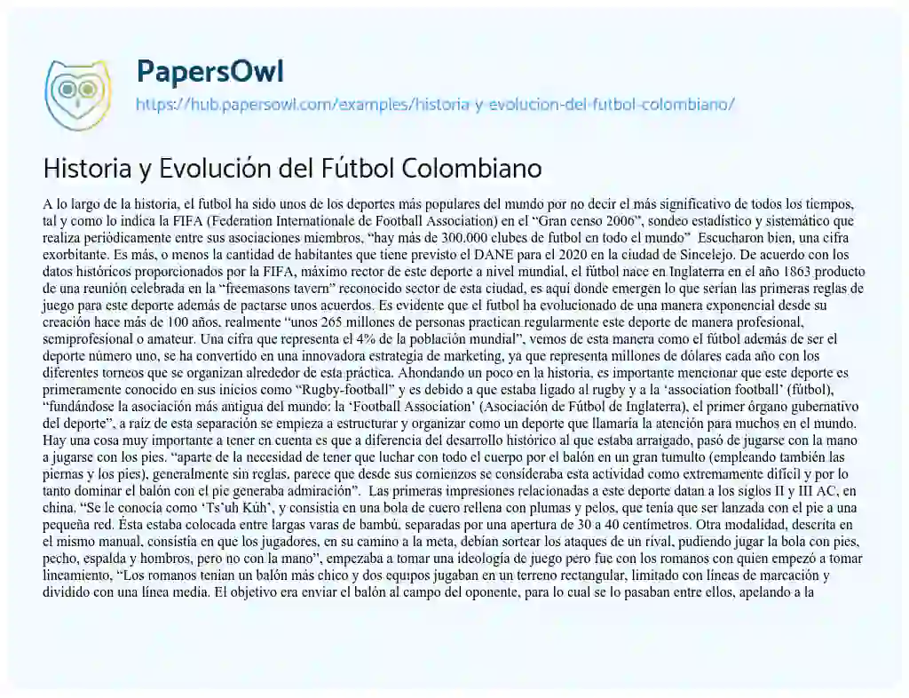 Essay on Historia y Evolución del Fútbol Colombiano