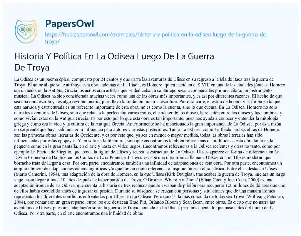 Essay on Historia Y Política En La Odisea Luego De La Guerra De Troya