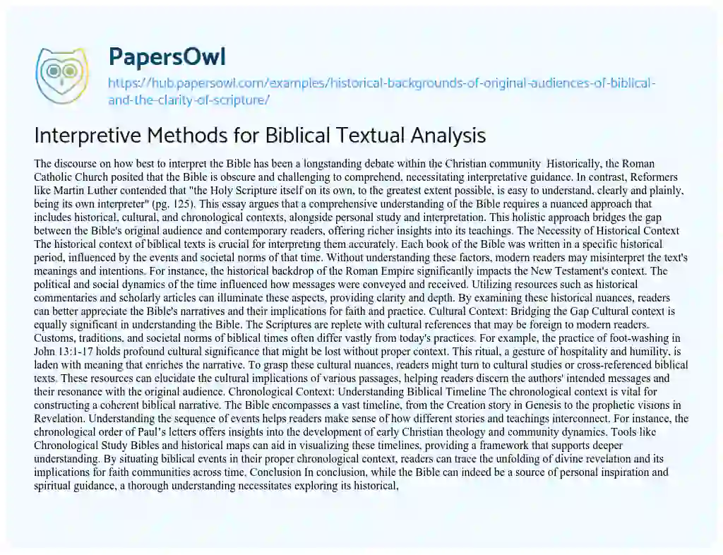 Essay on Interpretive Methods for Biblical Textual Analysis