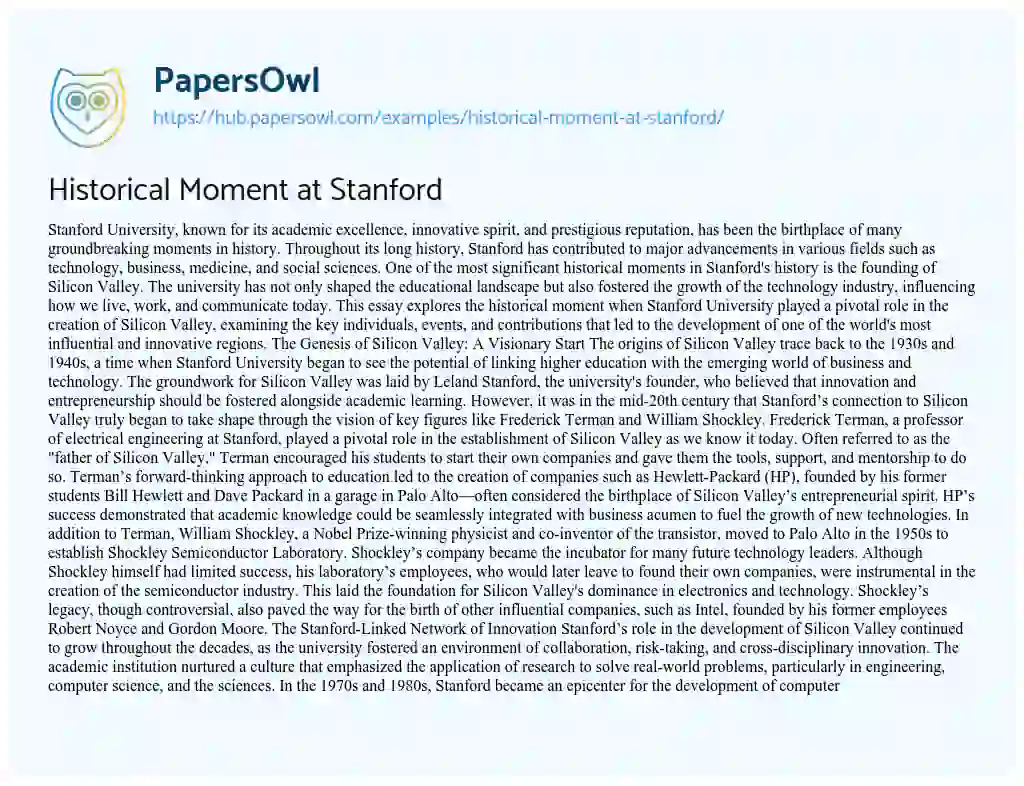 Essay on Historical Moment at Stanford