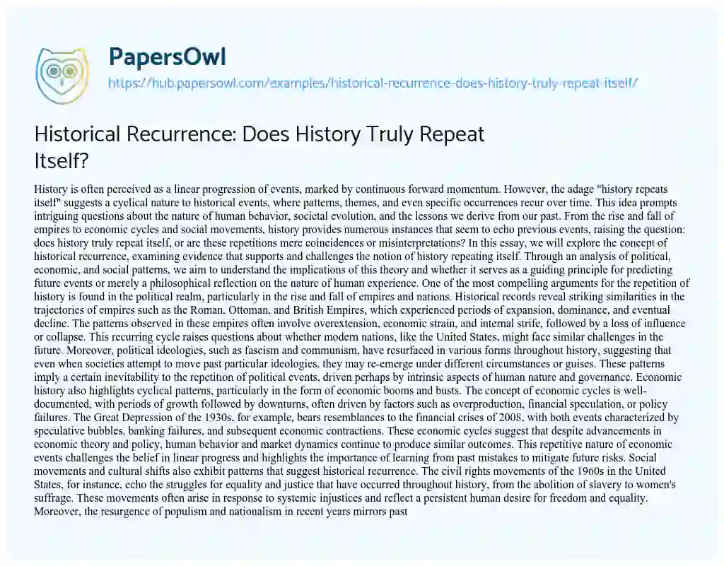 Essay on Historical Recurrence: Does History Truly Repeat Itself?