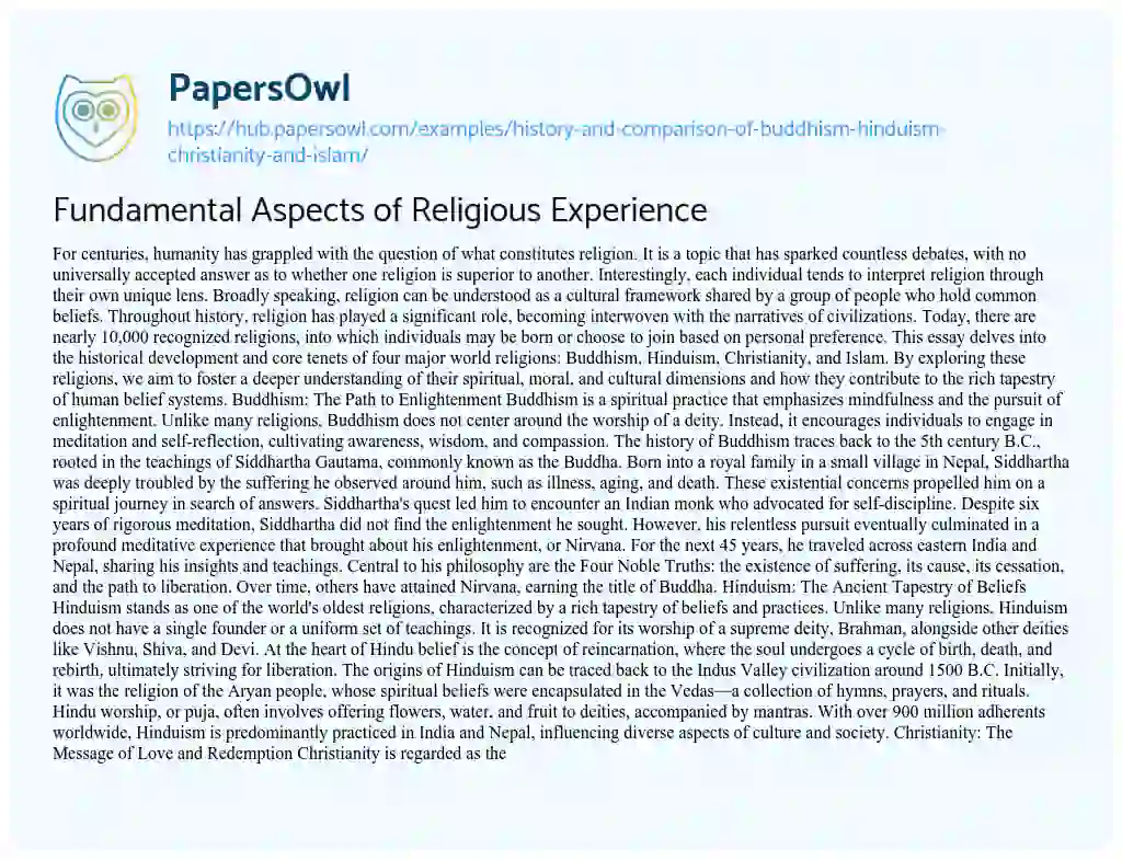 Essay on Fundamental Aspects of Religious Experience