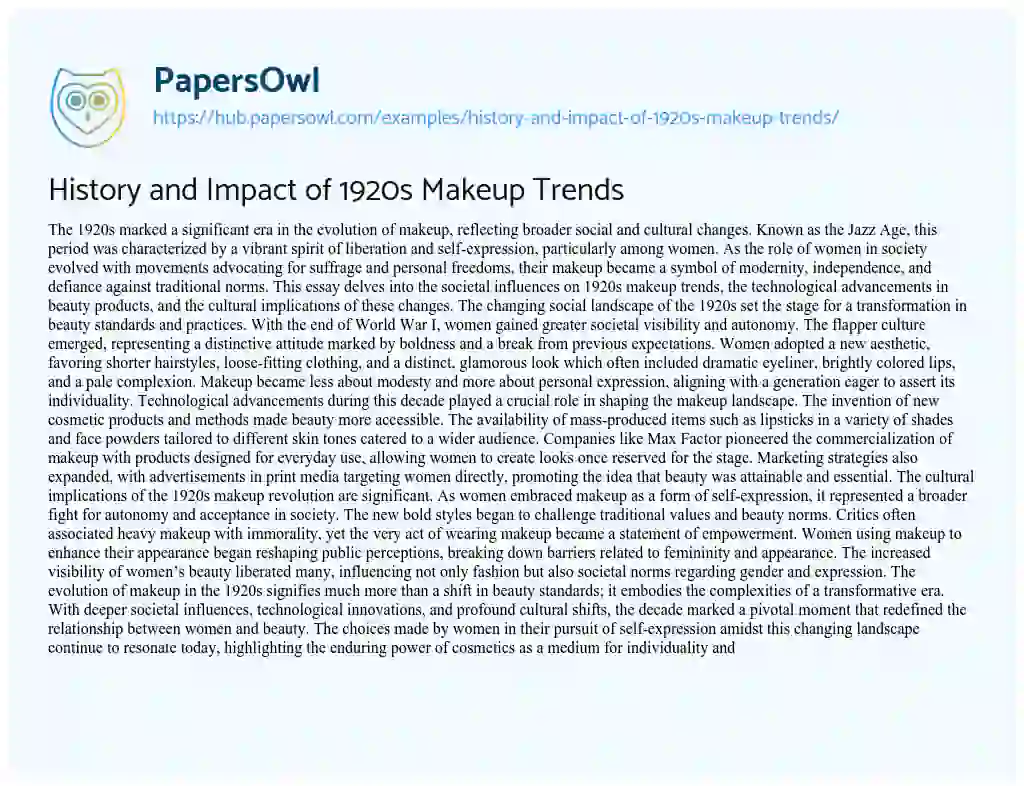 Essay on History and Impact of 1920s Makeup Trends