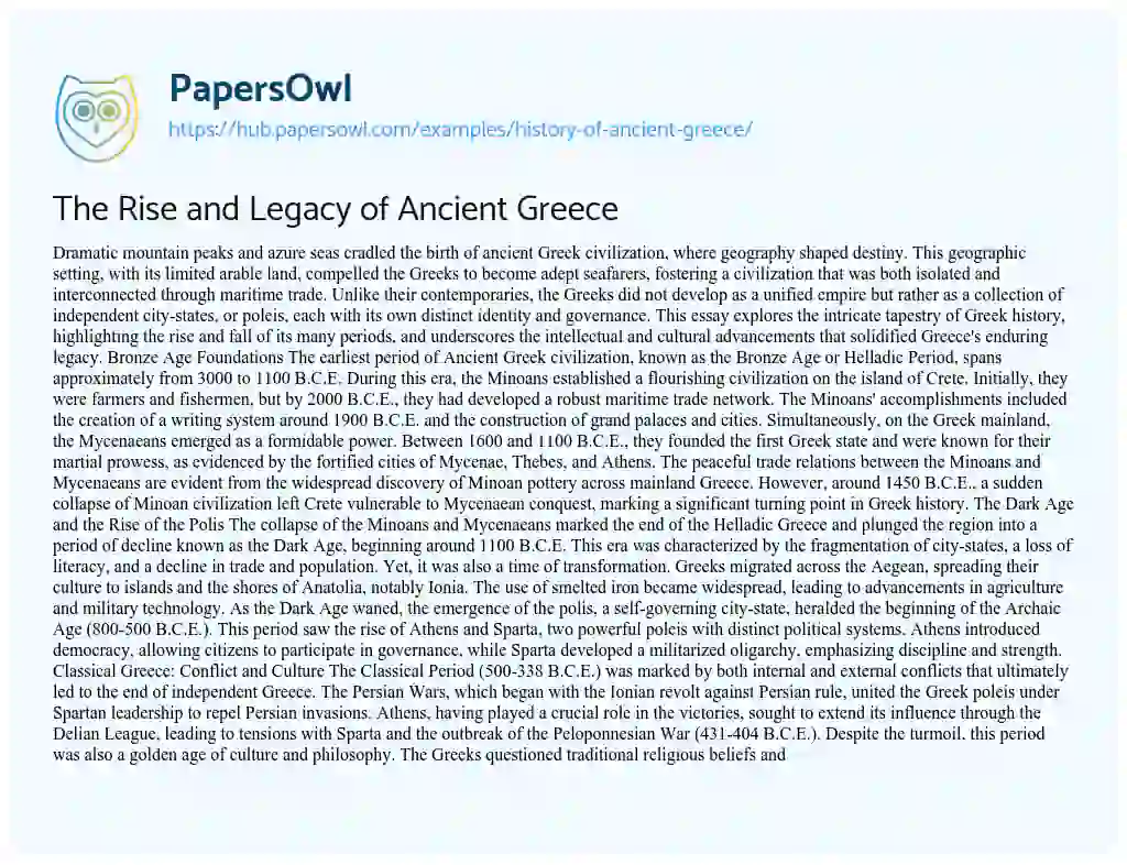 Essay on The Rise and Legacy of Ancient Greece