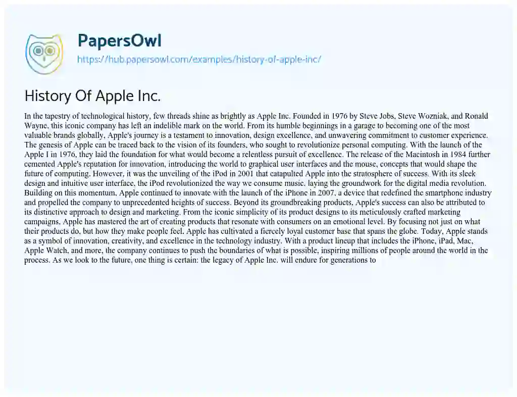 Essay on History Of Apple Inc.