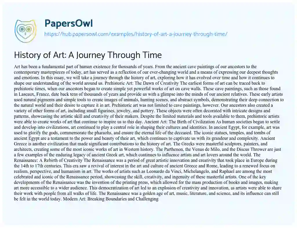 Essay on History of Art: A Journey Through Time