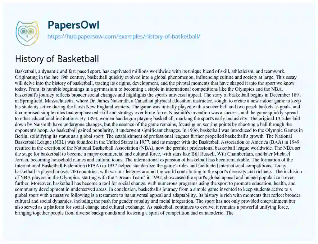 Essay on History of Basketball