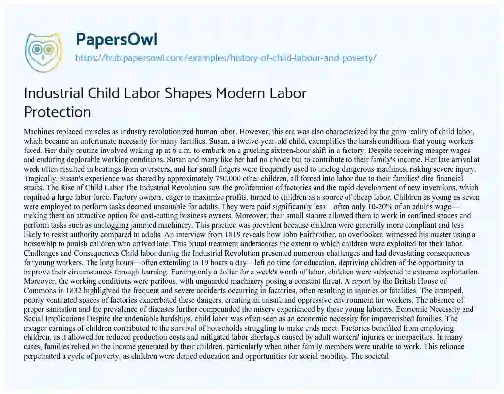 Essay on Industrial Child Labor Shapes Modern Labor Protection