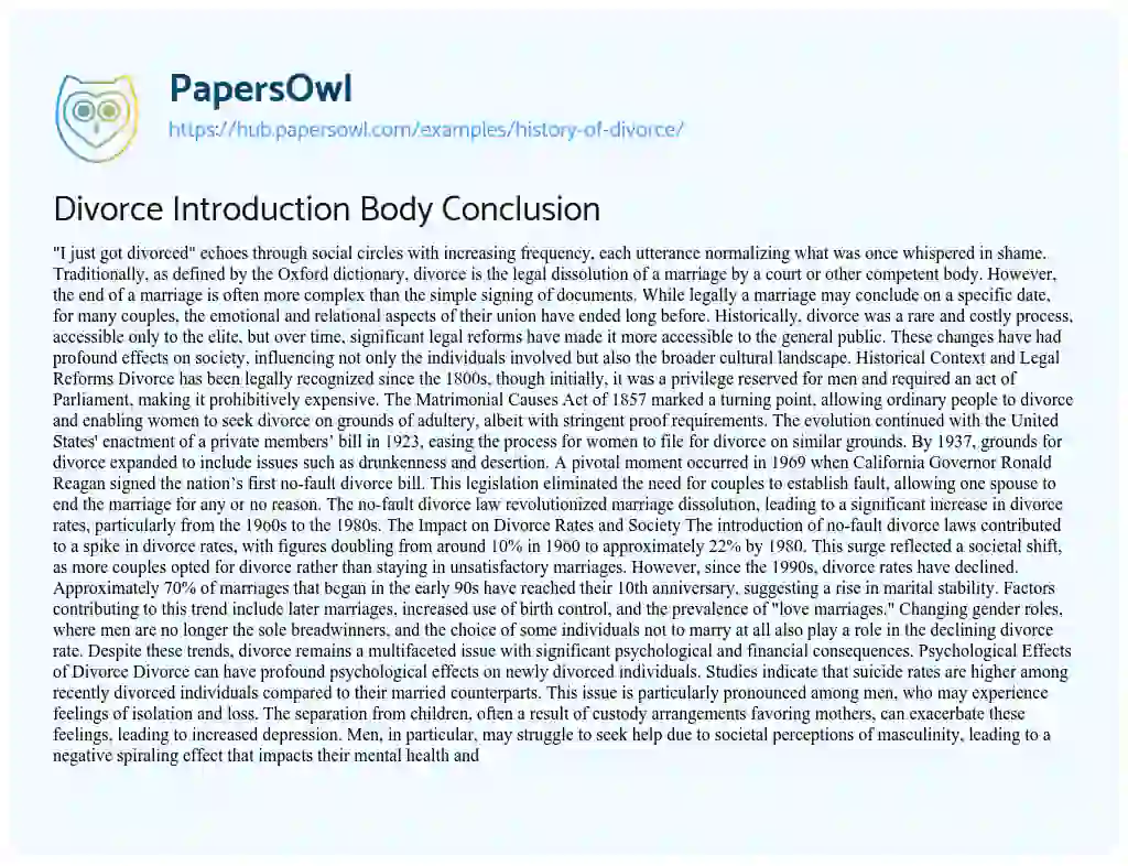 Essay on Divorce Introduction Body Conclusion