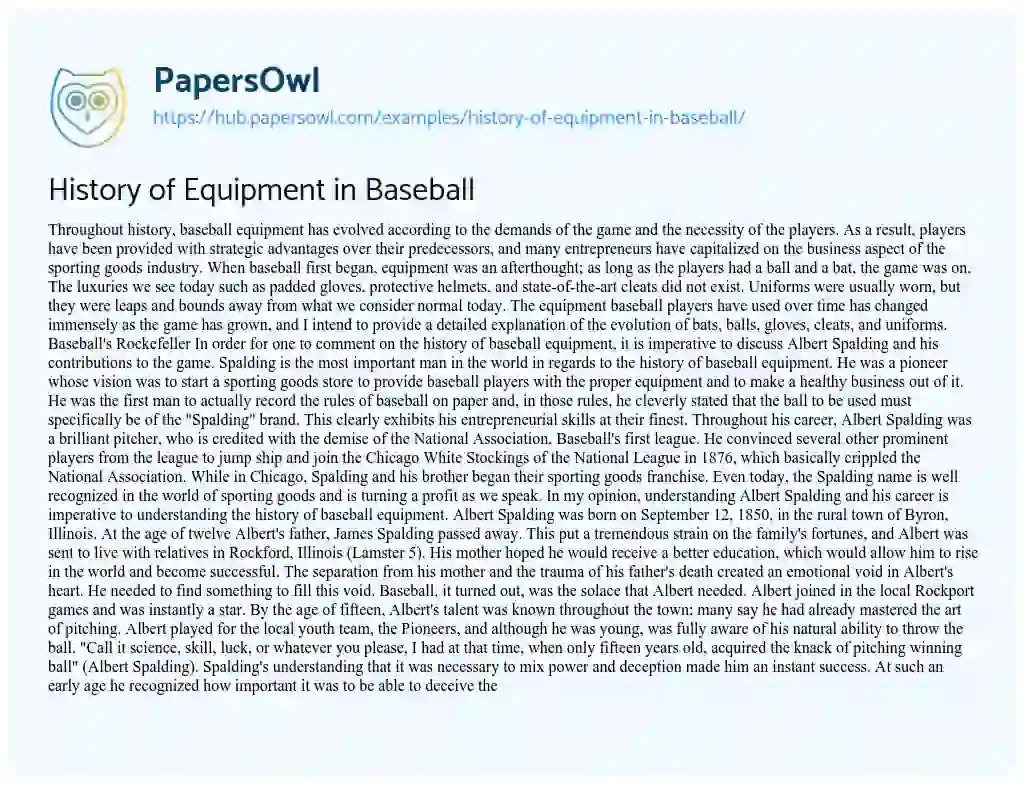 Essay on History of Equipment in Baseball