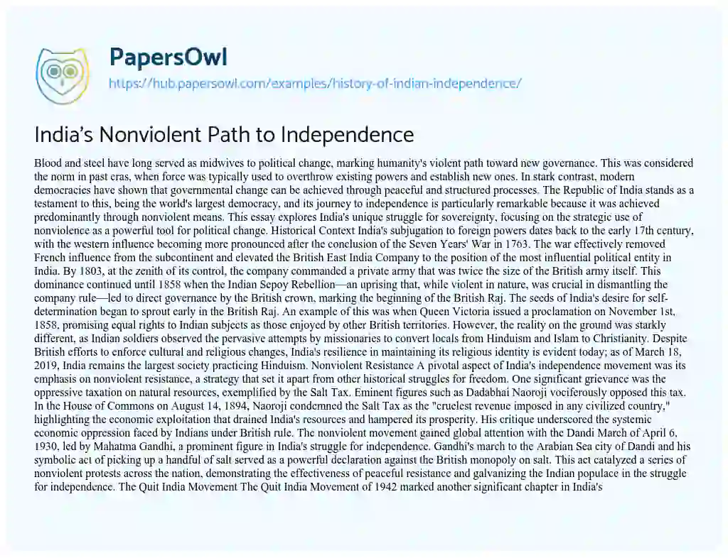 Essay on India’s Nonviolent Path to Independence