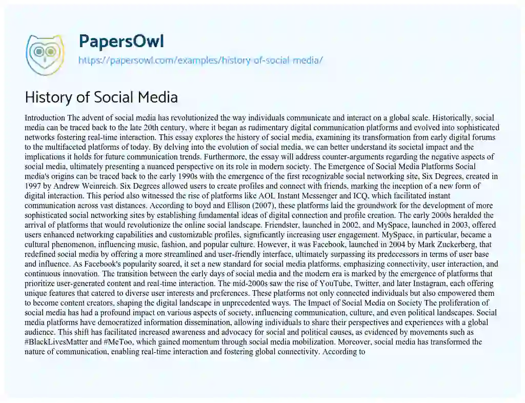 Essay on History of Social Media