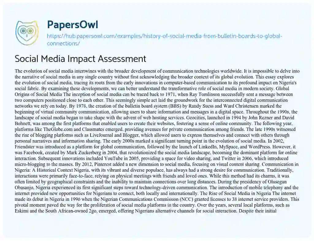Essay on Social Media Impact Assessment