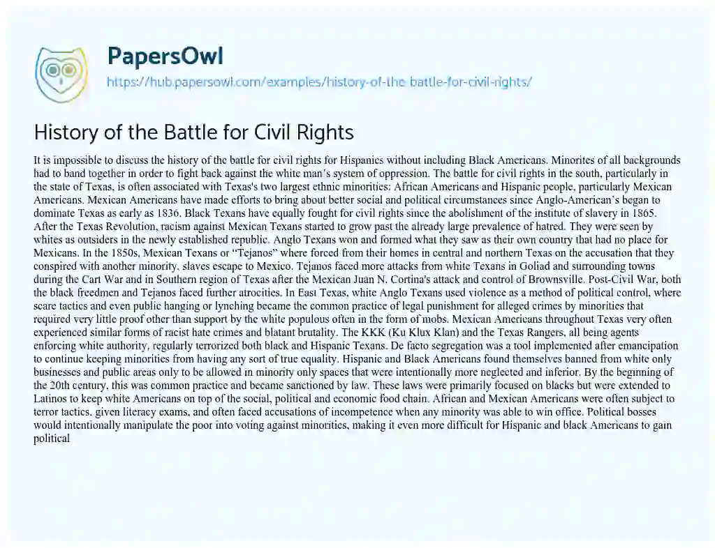 Essay on History of the Battle for Civil Rights