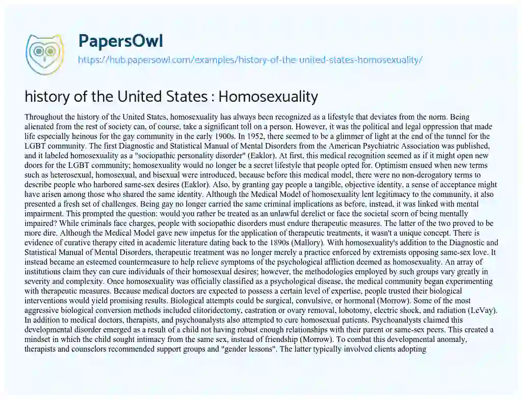 Essay on history of the United States : Homosexuality